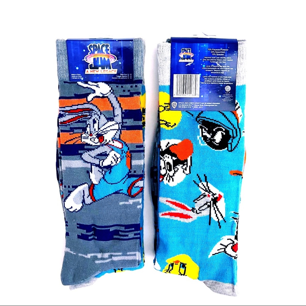 Space Jam Looney Tunes Crew Socks Mens Womens Bugs Bunny Tweety Marvin Martian